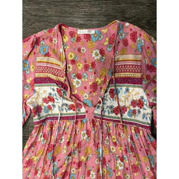 Floral‎ Mini Boho Flowy Dress With Tassels Size M - Picture 3 of 6